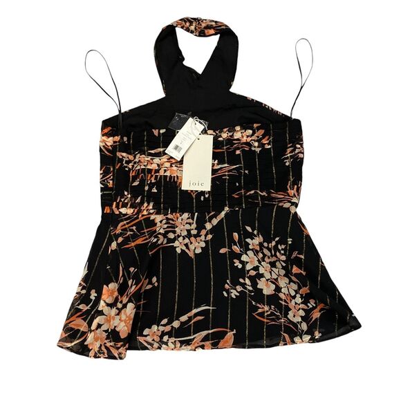 Joie Damein Halter Top Womens 0 Black Floral Metallic Threads Chiffon Sleeveless - Picture 14 of 16